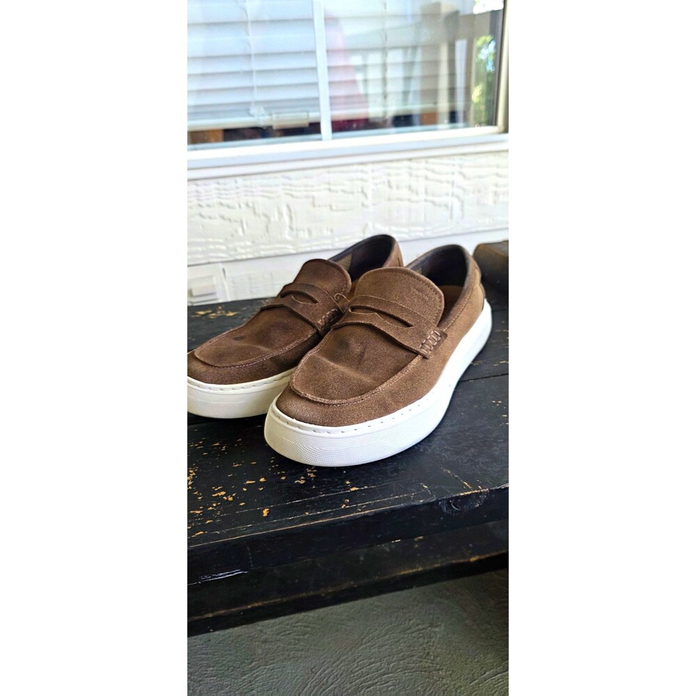 Geox Men’s Suede Slip-On Loafers Brown/White Rubber Sole Leather Insole 13